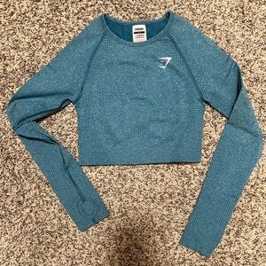 S | Gymshark Vital Seamless 2.0 Long Sleeve Crop Top - Tahoe Teal Marl
